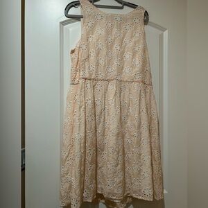 LOFT Women’s Cream/rose Floral Cotton Lined Eyelet Dress Sz 10